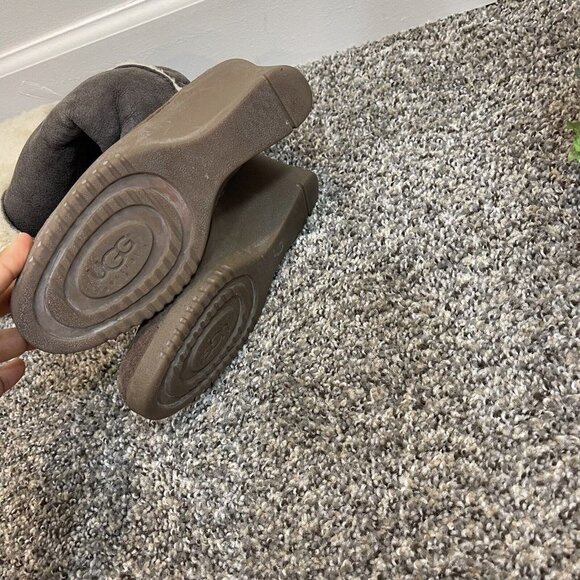 UGG SANDRA BROWN LEATHER SHEARLING KNEE HIGH Wedge BOOTS WOMENS Size 6 - Picture 3 of 4